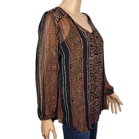 Lucky Brand Women's Sheer Aztec/Art Deco/Boho Flowy Blouse in a Size L - Picture 5 of 9